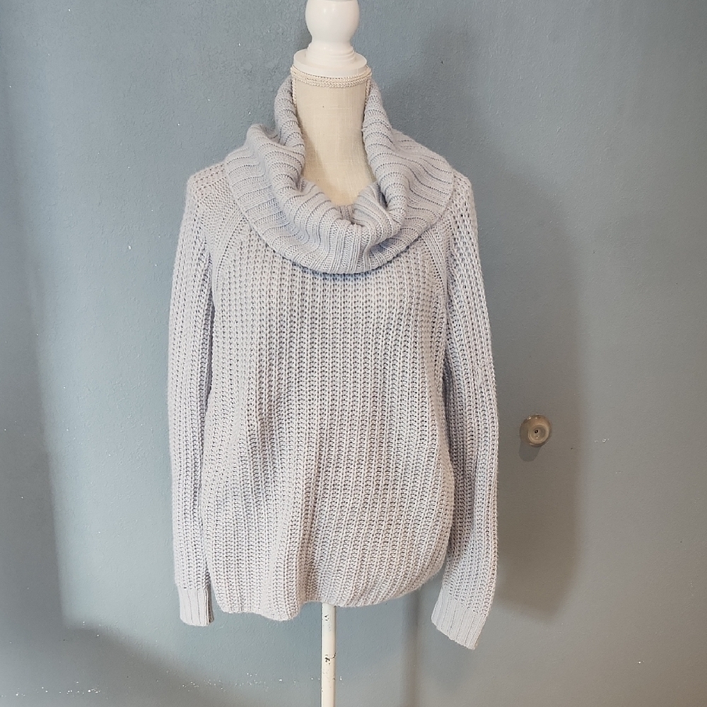 CharlotteRusse Chunky Open Knit Minimalist Cowlneck Slouchy Sweater In Baby Blue